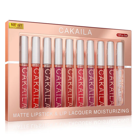 CAKAILA 10pcs/set Nude Lip Gloss Matte Velvet Lipstick Waterproof Long-lasting Liquid Lipstick Women Moist Lip Tint