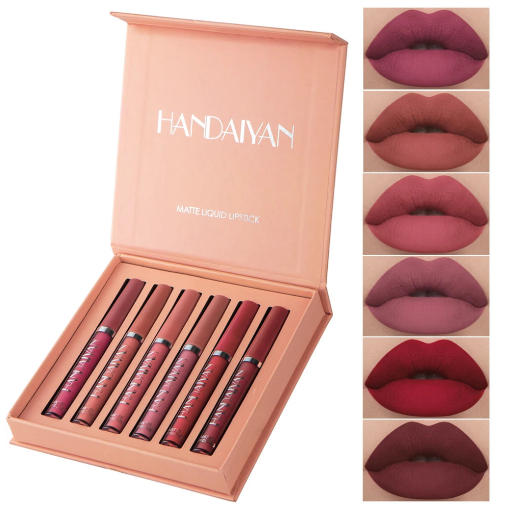 HANDAIYAN Set of 6 NonStick Cup Liquid lipstick , Long-Lasting Lip Gloss Gift Box – Matte Finish Lip Gloss, Resistant to Fading